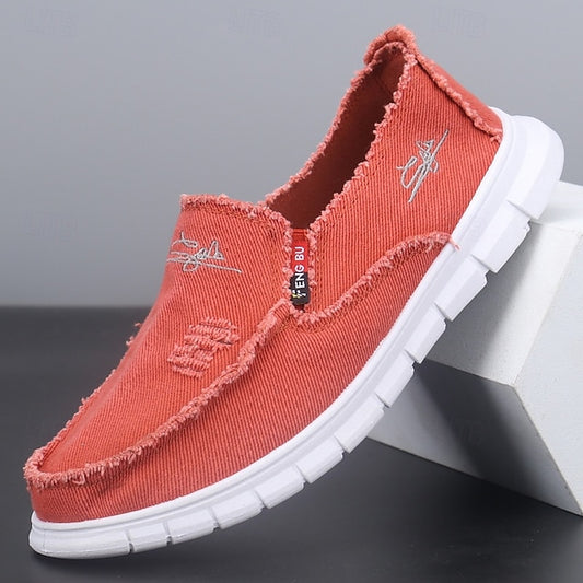 Stylish Comfort Slip-On Loafers for Men - Versatile Canvas Footwear in Red, Brown, and Green Red