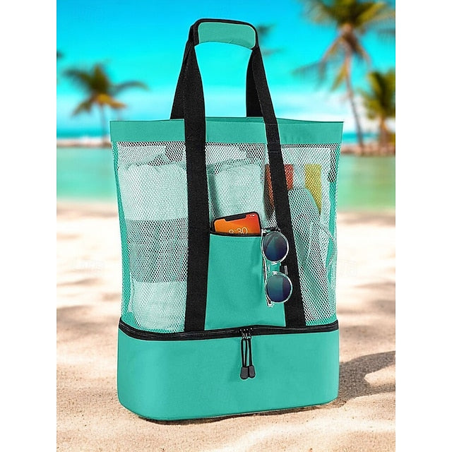 Stylish Insulated Mesh Tote Bags for Women - Large Capacity Casual Shoulder Bag Green Blue Black Green-Blue-Black-Rose Pink-