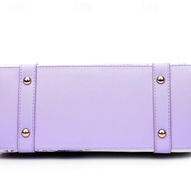 Stylish PU Leather Handbag for Women – Large Capacity Geometric Flower Design Purple Green Wine Purple-Green-Wine-Red-Black-