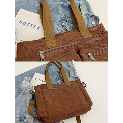 Stylish Women's Corduroy Crossbody Hobo Bag with Multiple Pockets - Large Capacity Coffee White Army Green Coffee-White-Army Green-Black-