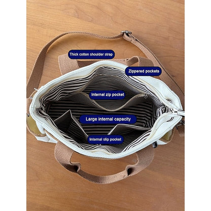 Versatile Women's Canvas Tote Crossbody Bag with Multiple Pockets - Stylish and Spacious for Daily Use Green Black Khaki Green-Black-Khaki-White-