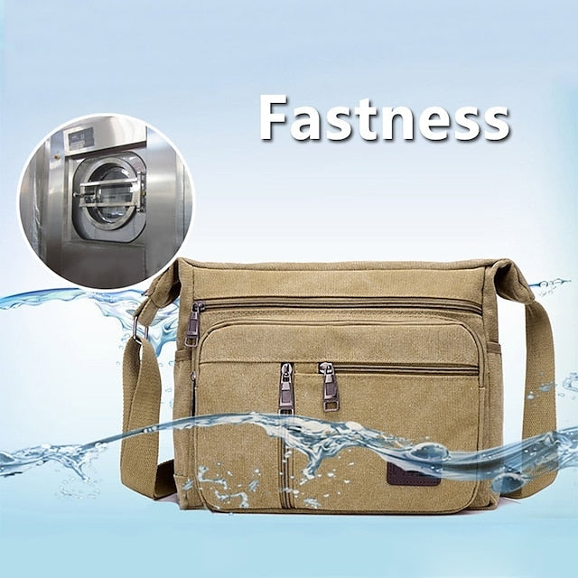 Versatile Men's Canvas Crossbody Bag - Shoulder Tote with Large Capacity Army Green Coffee khaki Army Green-Coffee-khaki-Black-Blue-