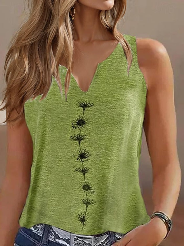 Floral V-Neck Camisole Tank Top for Women - Casual Sleeveless Style in Black, White, and Green White / S White / M White / L White / S-White / M-White / L-White / XL-White / 2XL-Black / S-Black / M-Black / L-Black / XL-Black / 2XL-Green / S-Green / M-Green / L-Green / XL-Green / 2XL-
