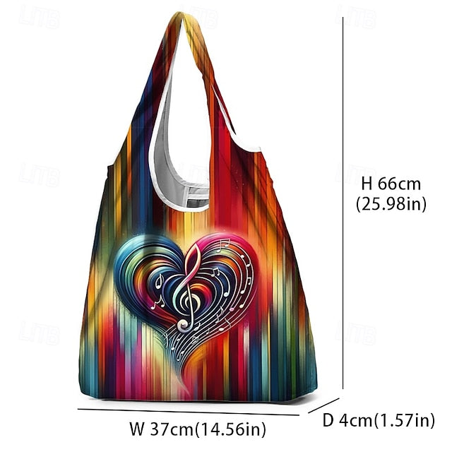 Vibrant Heart Note Tote Bag: Lightweight, Foldable & Stylish for Everyday Use Rainbow Purple Green Rainbow-Purple-Green-
