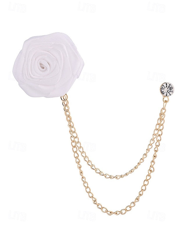 Elegant Men's Rose Brooch: Stylish Accessory for Weddings and Business Casual White Black Burgundy White-Black-Burgundy-Red-Light Cyan-Sky Blue-Gray-Champagne-Dark Blue-Pink-Royal Blue-Purple-