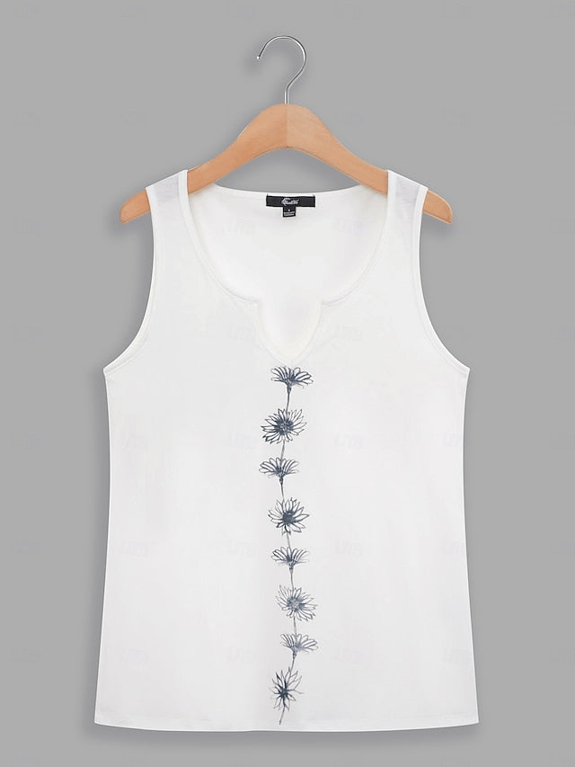 Floral V-Neck Camisole Tank Top for Women - Casual Sleeveless Style in Black, White, and Green White / S White / M White / L White / S-White / M-White / L-White / XL-White / 2XL-Black / S-Black / M-Black / L-Black / XL-Black / 2XL-Green / S-Green / M-Green / L-Green / XL-Green / 2XL-