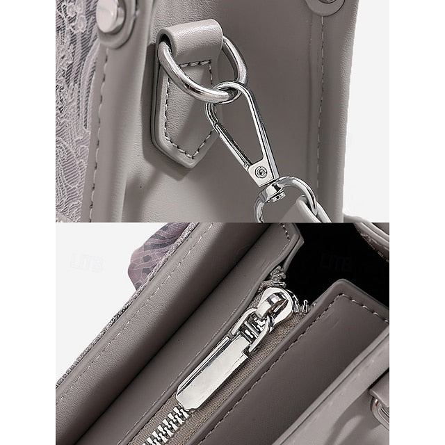 Elegant Women’s PU Leather Crossbody Handbag with Embroidery - Versatile Boston Bag Grey Grey-