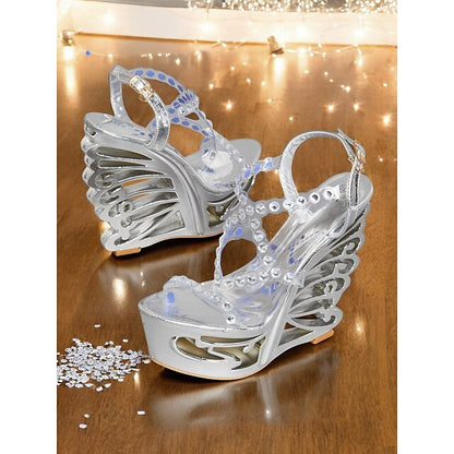Elegant Rhinestone Fantasy Heels - Open Toe Sculptural Design for Weddings & Parties